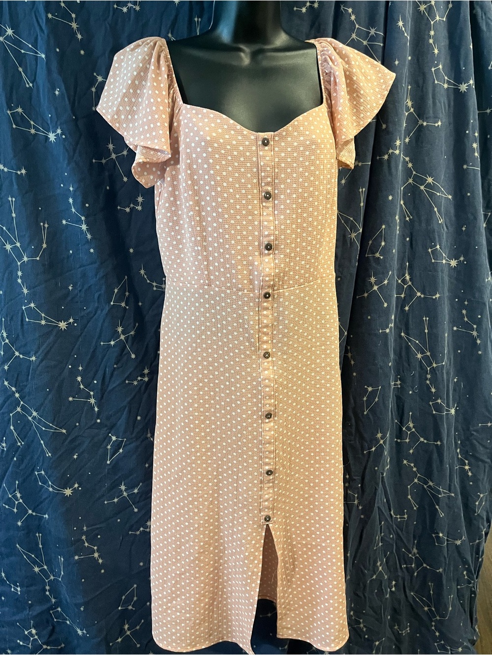 Monteau Dusty Pink Polka Dot Button-Front Midi Dress